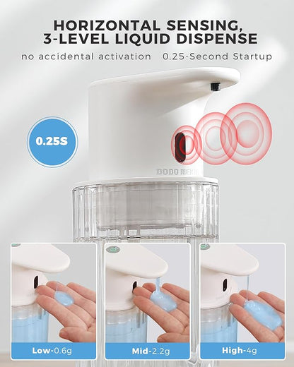Automatic Liquid Soap Dispenser Touchless, 10oz/300ml Rechargeable, 3 Adjustable Liquid Levels, IPX5 Waterproof, for Kitchen Bathroom, White