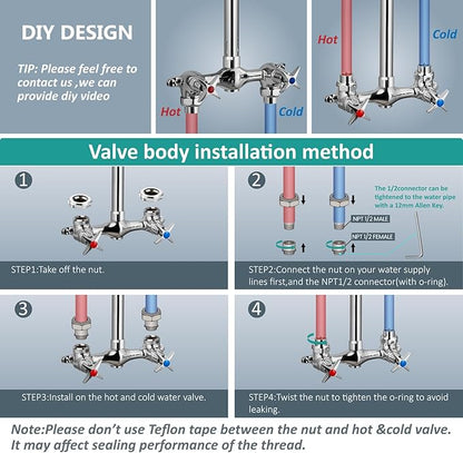 Aolemi Outdoor Shower Kit,Outdoor Shower Fixtures Faucet System with Brass Showerhead,Double Handle Exposed Shower with Brass Mix Valve,6 Inch Center with Soap Dish,Pipe Upward,Polish Chrome