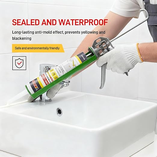 VGS 798 Professional Silicone Sealant Caulk 10.15 Oz Cartridge, 12 Pack - for Kitchen & Bathroom, White, 100% Waterproof Silicone Sealant,Shrink & Crack Proof