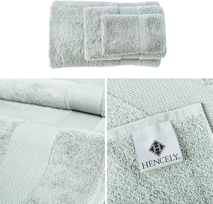 Hencely 6-Piece Bath Towel Set - High Absorbency, Quick Drying - 100% Soft Turkish Cotton - 2 Bath Towels, 2 Hand Towels, 2 Washcloths - for Bathroom, Home, Hotel, Spa, and Gym - 6-Pack Light Green