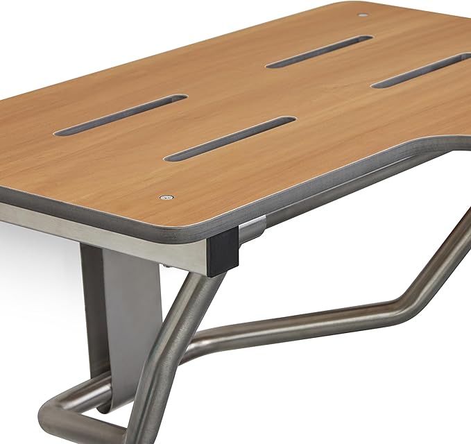 Seachrome 26" x 22.5” Teak Reversible Folding Transfer Tub/Shower Seat, ADA Compliant