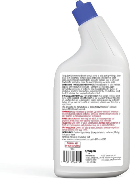 Amazon Basics Toilet Bowl Cleaner with Cling Action Formula, Bleach, Fresh Scent, 24 Fl Oz, Pack of 2