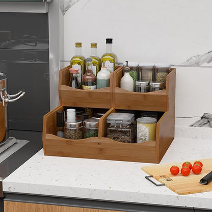 3 Set Bamboo Pantry Organizers and Storage, Open Front Vegetable Fruit Seasonings Stackable Storage Bins, Compact Stacking Storage Bins for Pantry, Bedroom, Office, Kitchen Counter Organizer (Walnut)