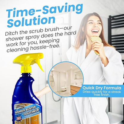 Shower Cleaner Buster Spray - all Types of Surfaces, Shower Glass Cleaner, Stop Soap Scum & Water Stain (2 x 500 ML / 16.9 OZ)