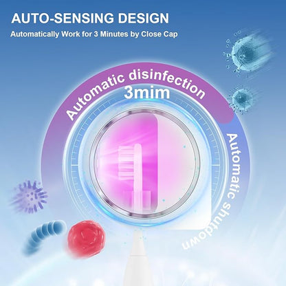 UV Toothbrush Sanitizer Holder, Toothbrush Sanitizer and Holder Cover Caps with Fan Drying, Rechargeable Portable Toothbrush Cleaner Case Fits Most Electric and Manual Toothbrushes (White)