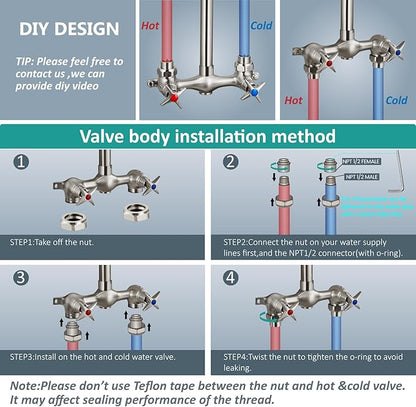 Aolemi Outdoor Shower Kit Fixtures 6 Inch Center with Adjustable Slide Bar,6 Inch Showerhead,2-Handle with Mix Valve,Brushed Nickel