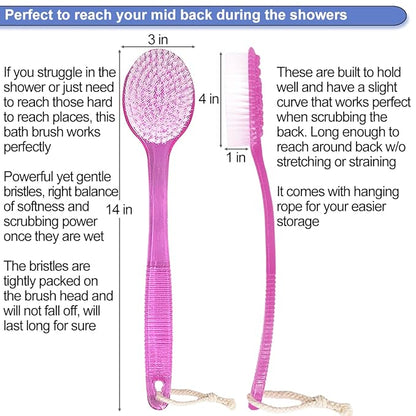 Back Brush for Shower, 14-inch Long Handle Medium Stiff Bristles Bath Scrubber for Men Women Body Exfoliating and Brushing - 2 Packs Pink