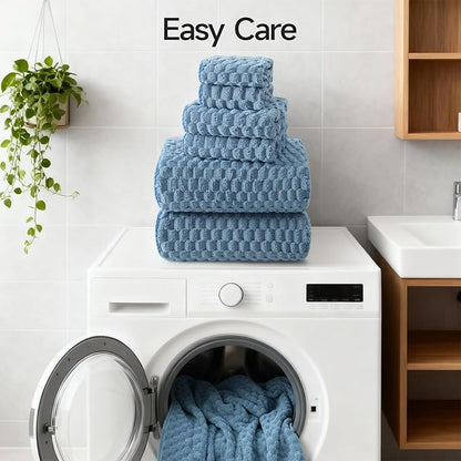REDKISS Blue Microfiber Bath Towels Set of 6-35x70 Inches Oversized Bath Sheets, Extra Large Bath Towels Set of 6 for Adults, Super Soft Waffle Microfiber Shower Towels for Bathroom Hotel Towel