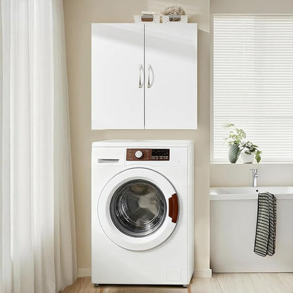 SoBuy Wall Cabinet Laundry Room Kitchen, Wall Mounted Storage Cabinet, Medicine Cabinet with Shelf, Bathroom Garage or Hallway, White, BZR200-W