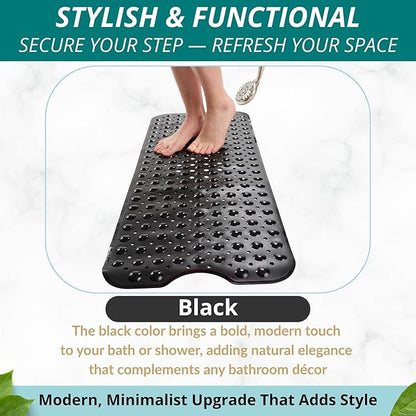 ENKOSI Bath Mat – 40 x 16 Inch Extra Long Non Slip Bathtub Mat – Anti Slip Black Shower Mat with Suction Cups – Bathroom Mat for Tub and Smooth Shower Floors (Black 40x16)