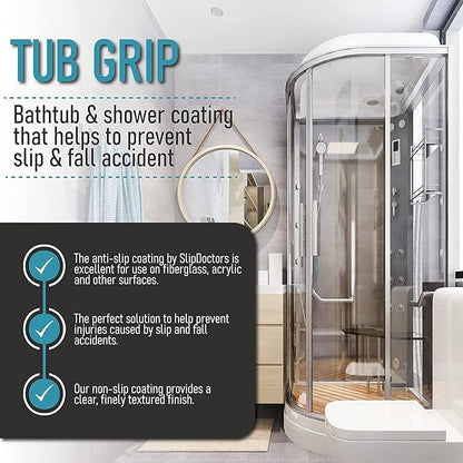 Anti-Slip Bath & Shower Floor Solutions (2 Bottles) – Tub Grip – Barefoot Friendly Non-Slip Coating Fixes Slippery Fiberglass & Acrylic Showers & Tubs
