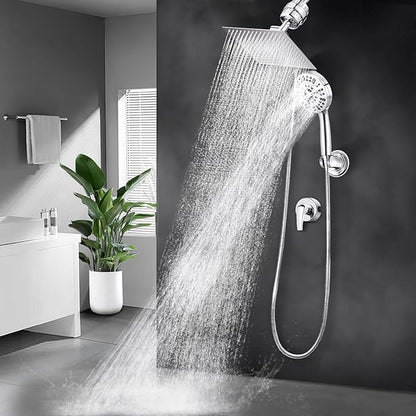 10" Dual Filtered Shower Head Showerhead Handheld Sprayer 20 Stage Water Filter Diverter 79" Hose Combo, Filtration Fixed Rain Rainfall, for Chlorine Well Water Hair Dry Skin, DSFC02 (square, 10")