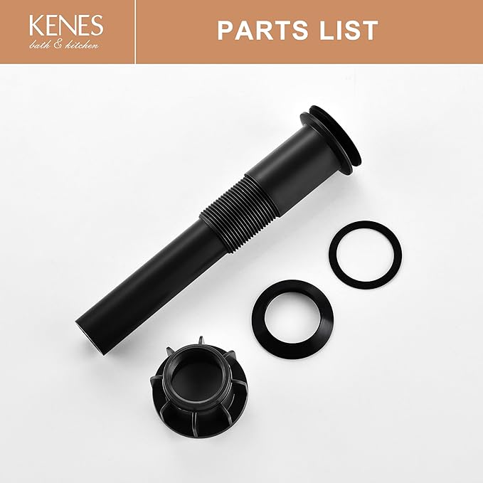 KENES Bathroom Vessel Sink Pop Up Drain Without Overflow Assembly, Lavatory Vanity Sink Drain Stopper, Anti-Clogging Drain Strainer, Matte Black, KE-P300A-2