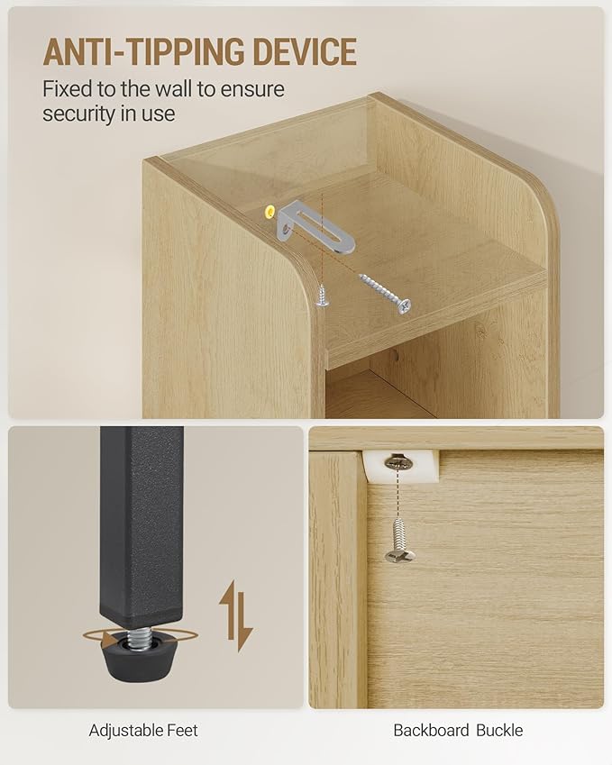 Bathroom Storage Cabinet, Small Corner Floor Cabinet with Door and Shelves, Narrow Toilet Paper Holder, Bathroom Organizer with Adjustable Shelf, for Small Spaces, Yellow BC08202B