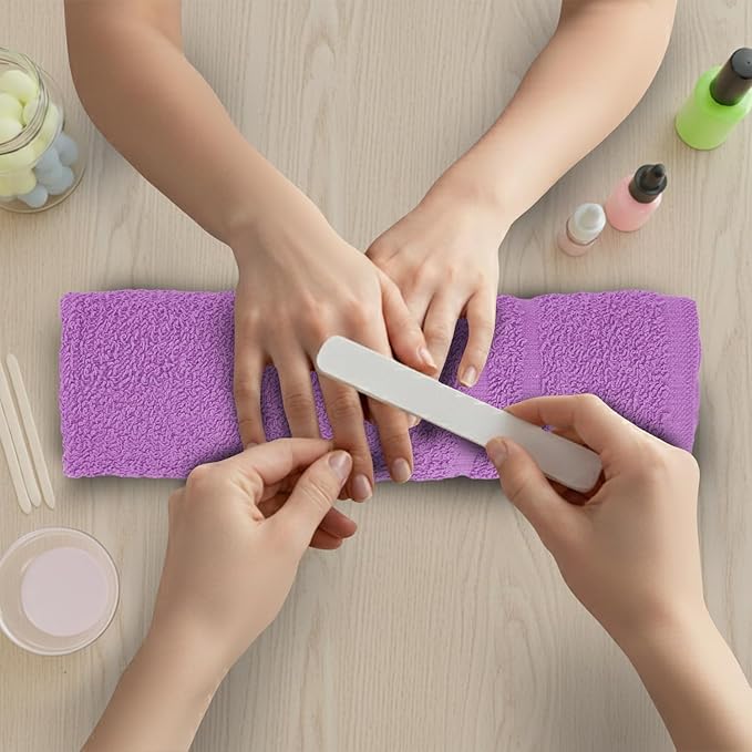 Hand Towels (Pack of 24) Purple Economy Salon Towels - 100% Cotton Spa Towel – 16 x 27 Inches Highly Absorbable, Facial, Gym, Hair Towels Face Towels Bulk (Not Bleach Proof)