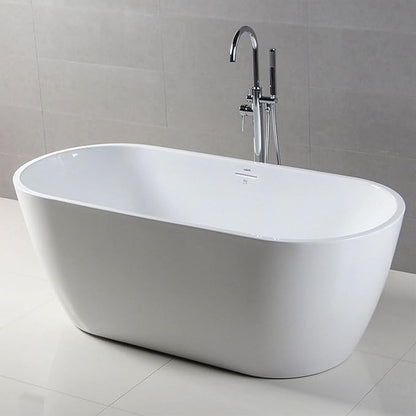 FerdY Bali 59" Acrylic Freestanding Bathtub, Gracefully Shaped Freestanding Soaking Bathtub with Brushed Nickel Drain & Minimalist Linear Design Overflow, Glossy White, cUPC Certified