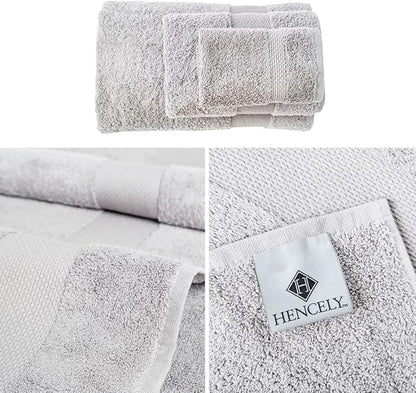 Hencely 6-Piece Bath Towel Set - High Absorbency, Quick Drying - 100% Soft Turkish Cotton - 2 Bath Towels, 2 Hand Towels, 2 Washcloths - for Bathroom, Home, Hotel, Spa, and Gym - 6-Pack Silver