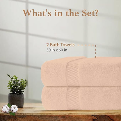 100% Cotton Bath Towels, Pack of 2 Towels for Bathroom, Luxury 700 GSM Bath Towel, Highly Absorbent Bathroom Towel Set, 30 x 60 Inches Large Bath Towels, Super Soft & Quick Dry Towel Set, Blush