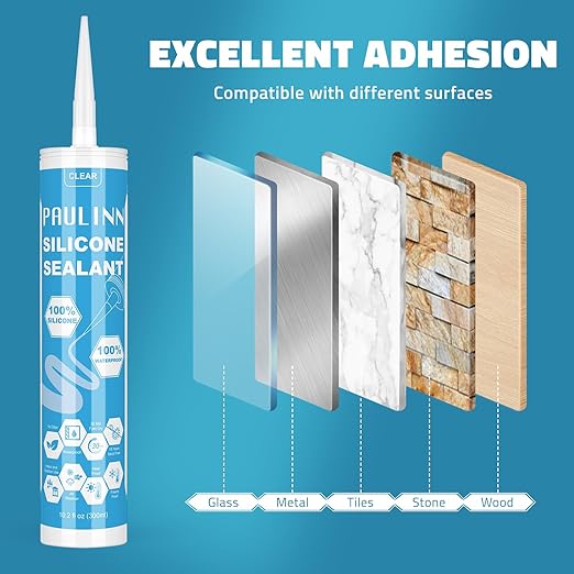 PAULINN 12 Packs Clear Silicone Sealant Waterproof 100% Silicone Caulk