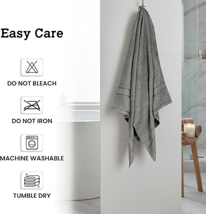 Casa Lino Silver Grey Bath Towels Set of 4 (54" x 27") - Large Bathroom Towel Set - 100% Cotton Towels for Bathroom - Highly Absorbent & Quick Dry Bath Towel Multipack - New Apartment Essentials