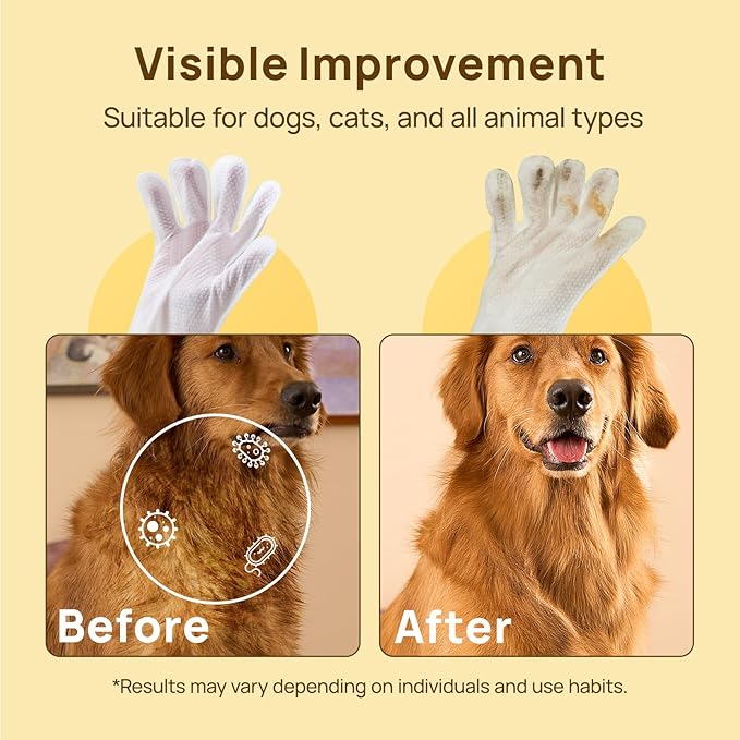 HICC PET Cleaning Deodorizing Glove Wipes for Dogs & Cats, Vet Recommended Hypoallergenic Hydrating & Nourish Fur Pet Grooming Glove Wipes, Pet Bathing Wipes for Horse Coat Care,20pcs Unscented