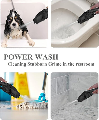 Shower Head With Handheld High Pressure 7 modes, Built-in Power Wash to Clear Tub, Tile, 5" High Powerful Hand Held Rain Showerhead with Stainless Steel Hose and Adjustable Bracket (Matte Black)