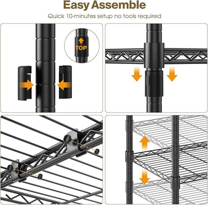 Himimi 72" W Wire Rack Shelving-2000LBS Capacity, Adjustable Storage Shelves Metal Shelves for Storage, 5-Tier Heavy Duty Wire Organizer for Kitchen, Garage, Pantry, 72" W x 18" D x 72" H, Black
