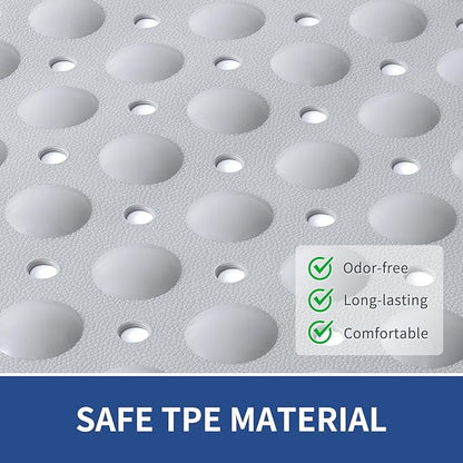 OTHWAY Large Shower Mat 34"x 23", TPE Non Slip Shower Mat for Walk in Shower Stall, Inside Shower Mats with Drain Holes Suction Cups, Anti-Slip for Elderly Kids (Light Grey)