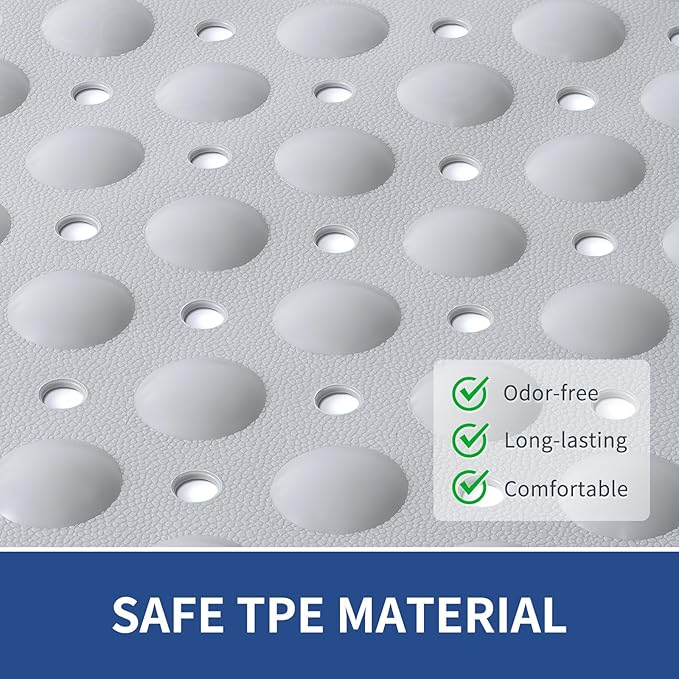 OTHWAY Square Shower Mat 32x32, TPE Non-Slip Shower Mats with Drain Holes and Suction Cups, Walk-in Mat for Inside Shower Stall, Anti-Slip for Elderly Kids (Light Grey)