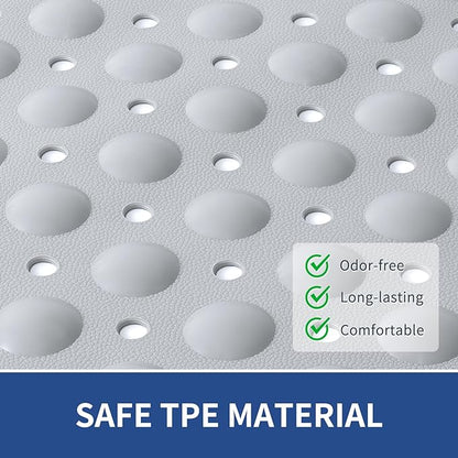 OTHWAY Non Slip Bathtub Mat, 31"x 19" TPE Bath Mat for Tub with Drain Holes and Suction Cups, Anti-Slip Mats for Kids Baby Elderly Bathroom (Light Grey)