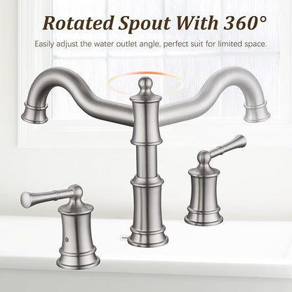 Roman Tub Faucet Classic Widespread Deck Mount Bathtub Faucet 3 Holes Brass High Flow Tub Filler, Rough in Valve Included, Brushed Nickel
