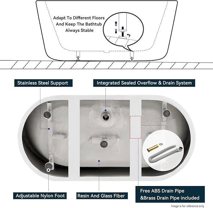 FerdY Shangri-La 55" Acrylic Freestanding Bathtub, Classic Oval Shape Soaking Bathtub with Toe-Tap Chrome Drain and Classic Slotted Overflow Included, Modern White, cUPC Certified