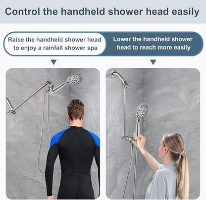 BRIGHT SHOWERS 15 Inch Extra Long Shower Head Extension Arm, Solid Brass Shower Arm Extender with Locking Screw for Rain and Handheld Showerhead, Height & Angle Adjustable, Brushed Nickel