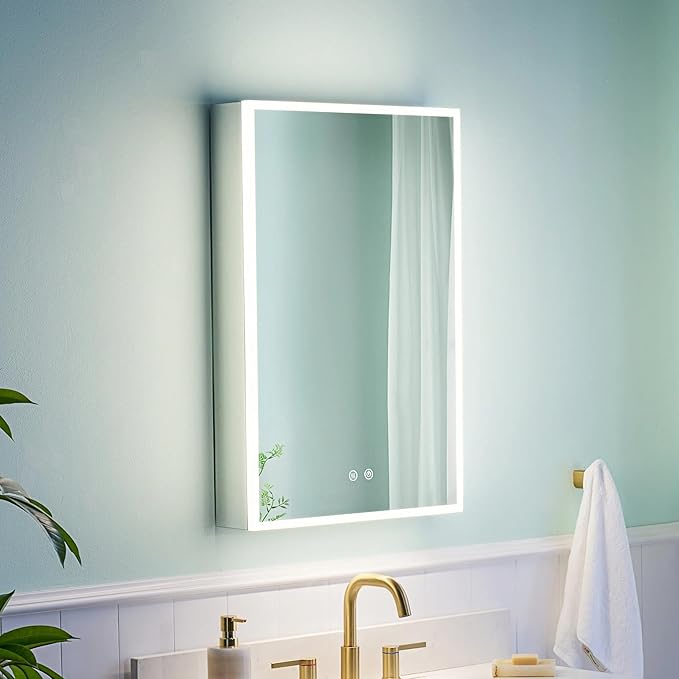 WELLFOR 20" X 30" LED Medicine Cabinet with Mirror, 3X Magnifiying Mirror Cabinet, Defogging/Dimmable Bathroom Mirrored Cabinet, Lighted Medicine Cabinet with Outlets & USB Ports, Right Opening Doors