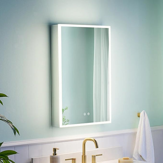 WELLFOR 20" X 30" LED Medicine Cabinet with Mirror, 3X Magnifiying Mirror Cabinet, Defogging/Dimmable Bathroom Mirrored Cabinet, Lighted Medicine Cabinet with Outlets & USB Ports, Right Opening Doors