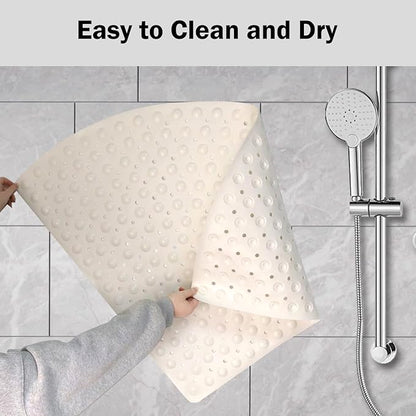 Mrcrypos Corner Shower Mats 31 x 31 Inches Bath Mat with Suction Cups and Drain Holes, Quick Dry Anti Slip Bathmat Machine Washable Shower Stall Mats for Bathroom, White