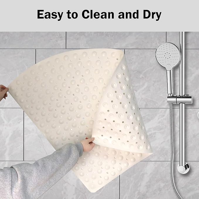 Mrcrypos Corner Shower Mats 25.5 x 25.5 Inches Bath Mat with Suction Cups and Drain Holes, Quick Dry Anti Slip Bathmat Machine Washable Shower Stall Mats for Bathroom, White