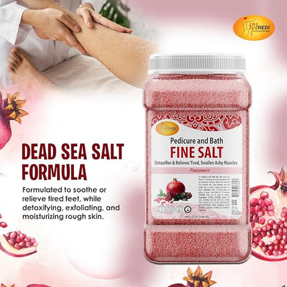 SPA REDI - Detox Foot Soak Pedicure and Bath Fine Salt, Pomegranate, 128 Oz - Made with Dead Sea Salts, Argan Oil, Coconut Oil, and Essential Oil - Hydrates, Softens and Moisturizes