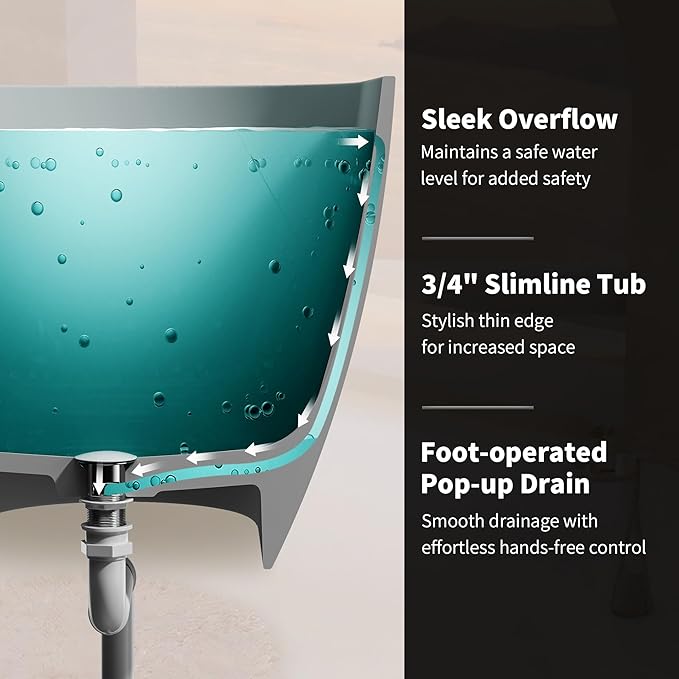 Abruzzo 65" Freestanding Solid Surface Bathtub - Stone Resin Soaking Tub with Overflow & Pop-Up Drain, cUPC Certified Matte Grey, 69 Gallon Capacity Deep Soak Tub for Modern Bathrooms
