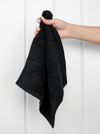 American Soft Linen Luxury Washcloths for Bathroom, 600 GSM 100% Cotton 4 Piece Turkish Wash Cloth Set, 13x13 in Soft Rags for Body and Face, Black Washcloths