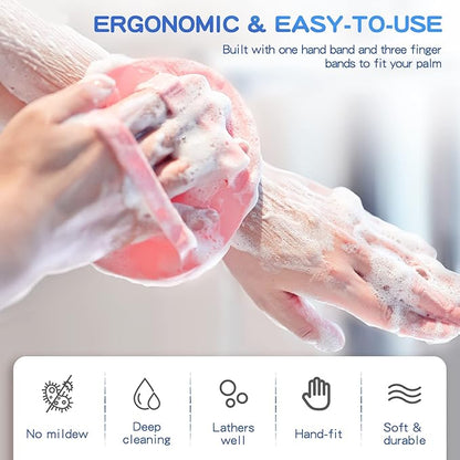 Manmihealth Soft Silicone Shower Brush, Super-Lathering and Deep-Cleaning Body & Face Scrubber, Gentle Exfoliating Bath Glove for All Skin Types, with 2 Free Hooks.(Black + Pink)