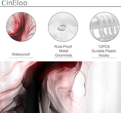Cinbloo Black and Red 60Wx72H Shower Curtain Burgundy Abstract Modern Ombre Minimalist Marble Ink Texture Bathroom Curtain Set Dark Neutral Simple Aesthetic Bath Bathroom Accessories Decor