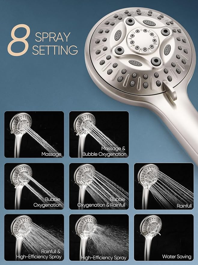 Cobbe 12'' High Pressure Rain Shower Head with Extension Arm - Dual Shower Heads with 8 Modes Handheld Spray Combo - Wide RainFall shower with Anti-Clog Nozzles, Adhesive Showerhead Holder, Brushed