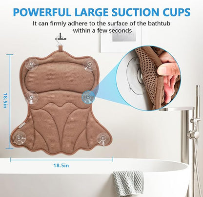 REEZEIVI Bath Pillows for Tub,Bath Pillow with 6 Non-Slip Suction Cups,Soft 4D Mesh Fabric,Bathtub Pillows for Tub Neck and Back Support,Extra Thick Luxury Bathtub Pillows,Brown