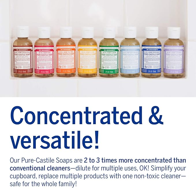 Dr. Bronner's - Pure-Castile Liquid Soap (Rose, 2 ounce) - Made with Organic Oils, 18-in-1 Uses: Face, Body, Hair, Laundry, Pets and Dishes, Concentrated, Vegan, Non-GMO