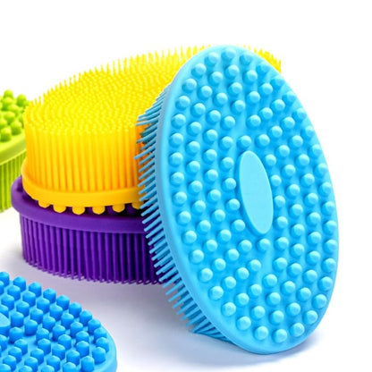 Premium Sensory Brush for Kids or Autism,Soft Silicone Body Scrubber,2 in 1 Sensory Room Occupational Therapy Sensory Brushes,Silicone Loofah,Pets Shower Brush Bath Brush Shampoo Brush(Big Oval-Blue)