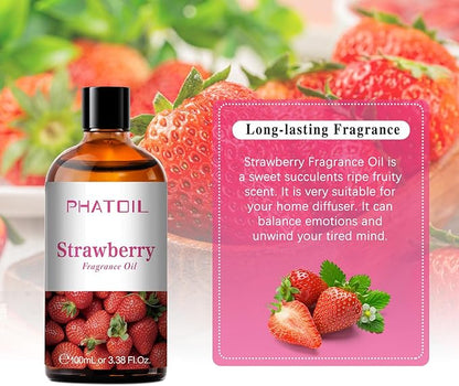 PHATOIL 3.38FL.OZ Strawberry Fragrance Oils for Aromatherapy, Essential Oils for Diffusers for Home, Perfect for Diffuser, Yoga, Skin Care, DIY Candle and Soap Making - 100ml