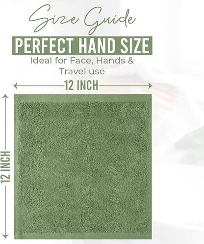 DAN RIVER 24 Pack Wash Cloths for Showering [12x12] - 100% Cotton Washcloths Premium Quality Flannel Face Cloths for Bathroom, Highly Absorbent and Soft Feel Wash Clothes, Sage Green