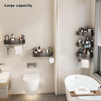 VOLPONE Corner Shower Caddy Suction Cup Shower Shelf Corner No Drilling Bathroom Shower Organizer Storage Rack Adhesive with Towel Bar Hooks(1-Pack, Gray)