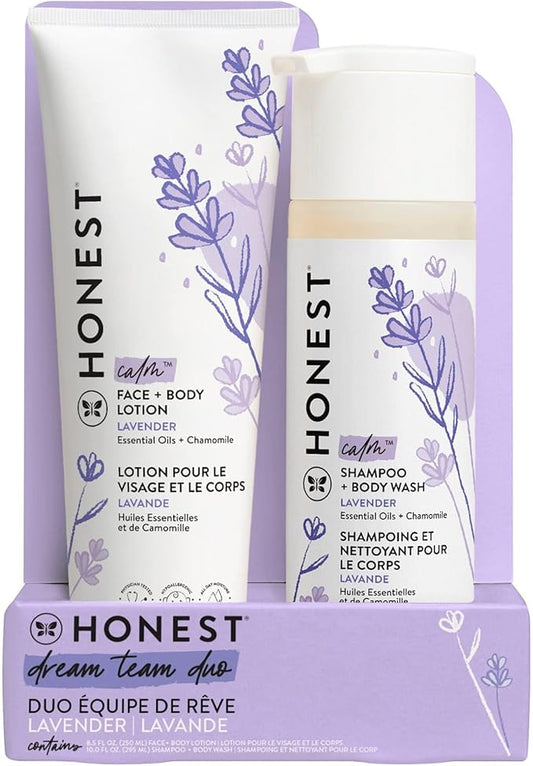 The Honest Company 2-in-1 Cleansing Shampoo and Body Wash Face Lotion Bundle Gentle for Baby Naturally Derived Lavender Calm 18.5 fl oz